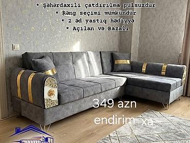 Divanlar: Künc divan – açılan və bazalı model - Müasir dizayn: boz rəngli (rəng — 1
