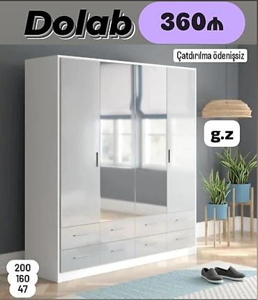 Ağ rəngli, müasir dizaynlı paltar dolabı. - 4 qapılı ön hissə: ortada lalafo.az -da Ağ rəngli, müasir dizaynlı paltar dolabı. - 4 qapılı ön hissə: ortada