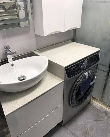 Hamam üçün aksessuarlar: Müasir hamam mebeli dəstləri - Divara montaj olunan konsol tipli — 30