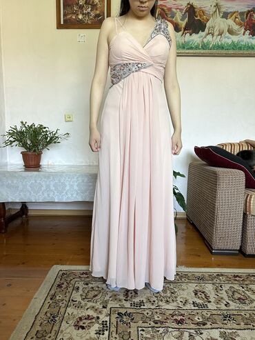 нежное платье: Вечернее платье, Коктейльное, Длинная модель, Без рукавов, Камни, 2XL (EU 44)