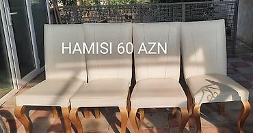 mudir masası: Ağ rəngli yumşaq oturacaqlı 4 ədəd yemək stulu dəsti. - Klassik — 1