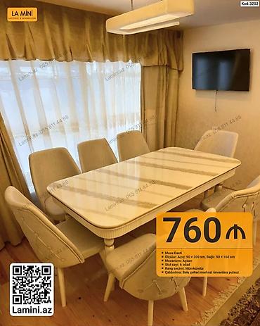 Ev və bağ: Məhsul: Masa dəsti (Kod: 3202) - Ölçülər: Açıq 90×200 sm, Bağlı — 1