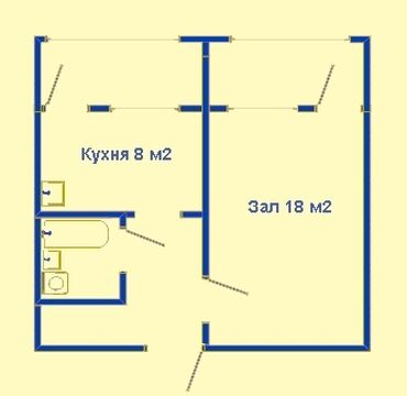 кудайберген квартиры: 1 бөлмө, 33 кв. м, 105-серия, 1 кабат, Эски ремонт