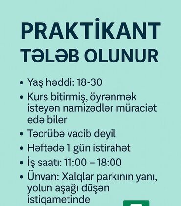 Tikiş: Əczaçı tələb olunur, 18-29 yaş, Təcrübəsiz, 6/1