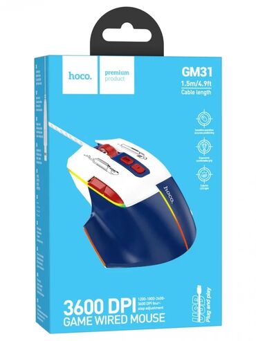 razer мышь: Игровая проводная мышь - Корпус в бело‑синем цвете с красным скроллом