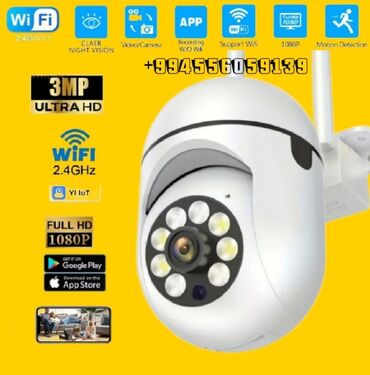 kamera saat: Camera 3MP PTZ 1440P FHD Simsiz Təhlükəsizlik Camerası ve 64 GB yadaş