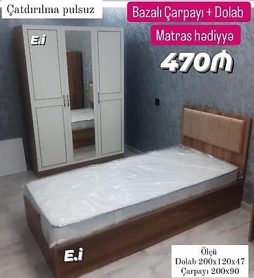 şkaflı ikimərtəbəli carpayılar: Bazalı çarpayı + üçqapılı dolab dəsti - Matras hədiyyə - Çatdırılma — 1