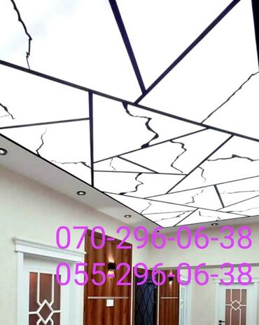 sulu aboy qiymeti: Gərgin tavan (stretch ceiling) – LED işıqlandırmalı, dekorativ “qırıq