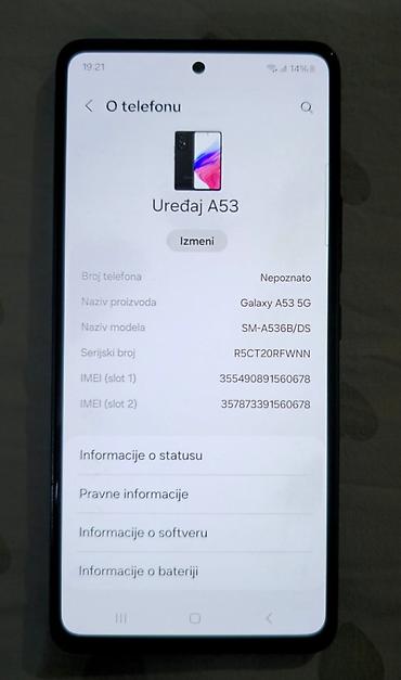 Samsung: Samsumg A53 5g Koriscen oko 2 godine Mali tragovi koriscenja Ostalo na lalafo.rs — 5 Samsung: Samsumg A53 5g Koriscen oko 2 godine Mali tragovi koriscenja Ostalo — 5