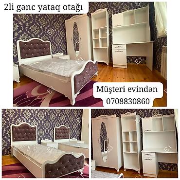taxt başlıqları: 2-li gənc yataq otağı dəsti Komplektin tərkibi: - 2 ədəd tək nəfərlik — 1