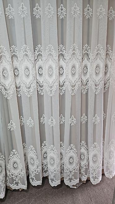 boynu güllü: Zərif krujeva tül pərdə - Material: şəffaf tül üzərində sıx reliefli — 2