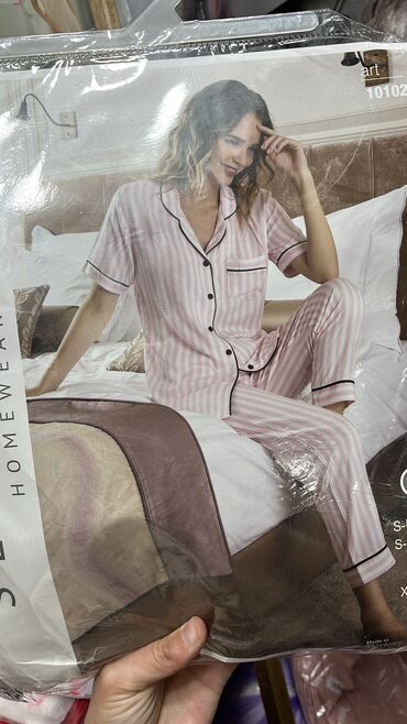 Пижамы: Пижама, Муслин, Турция, В полоску, С кружевом, Для невесты, XS, 2XL, 2XS — 10