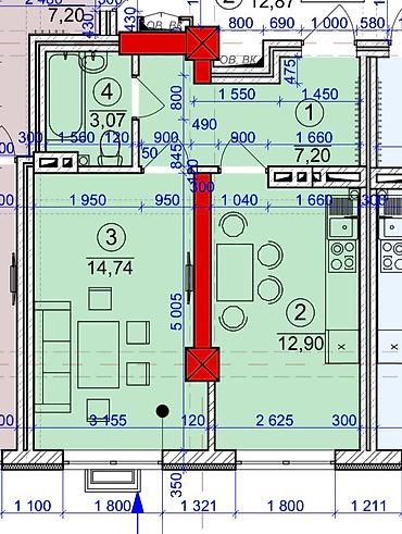 1 комната, 39 м², Рынок Баят/Азиз Элитка, 4 этаж, ПСО (под самоотделку)