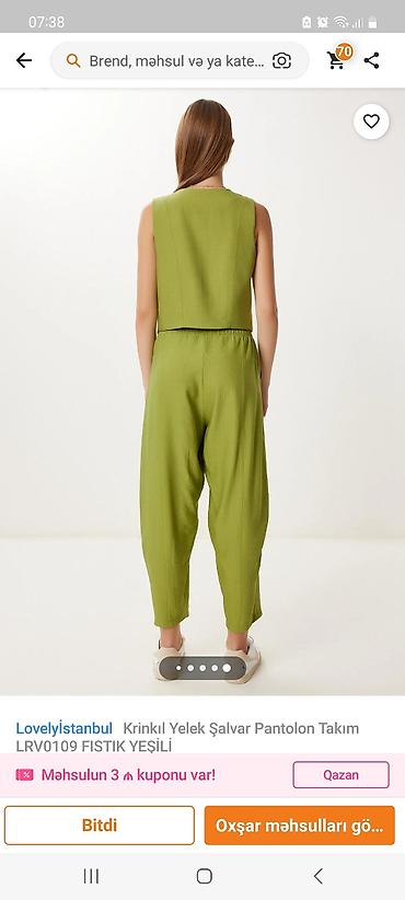triko dest: Lovelyistanbul Krinkıl Yelek-Şalvar Pantalon Takım – LRV0109, fıstıq — 2