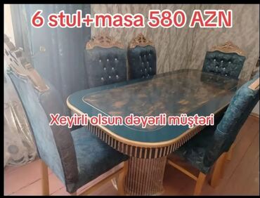 Stullar: Qonaq otağı üçün, Yeni, Açılmayan, Dördbucaq masa, 6 stul