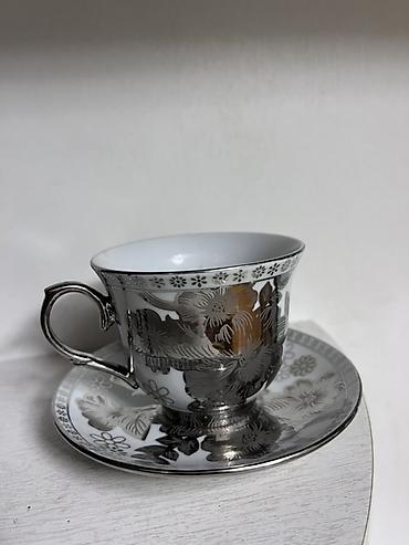 qedimi caydan: Çay dəsti, rəng - Gümüşü, Farfor, 6 nəfərlik, SSRİ — 2