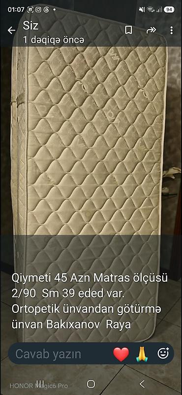 ucuz utu: Ortropedik matras - Ölçü: 90×200 sm (2/90 sm olaraq qeyd edilib) - — 1