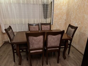 Qonaq otağı üçün, İşlənmiş, Açılan, Dördbucaq masa, 6 stul