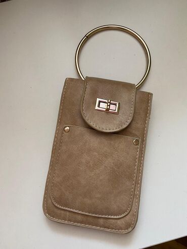 Çantalar: Zərif qızılı halqalı mini çanta - Rəng: bej/taupe - Material: süni