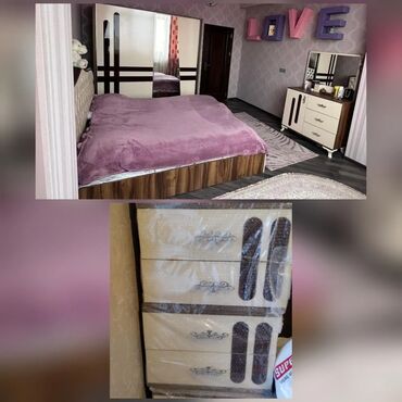 2 neferlik carpayi: Двуспальная кровать, Шкаф, Комод, 2 тумбы