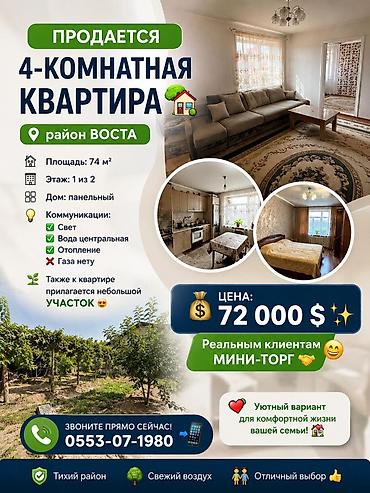Продажа квартир: 4 комнаты, 74 м², 1 этаж, Косметический ремонт — 1