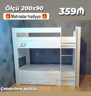 Çarpayılar: Oğlan və qız üçün, Yeni, Çarpayı, Matras ilə, Laminat