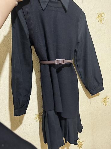 alt geyim: Qara rəngli qadın geyimi – 2 qatlı dizayn - Model: Köynək-plaşet — 1