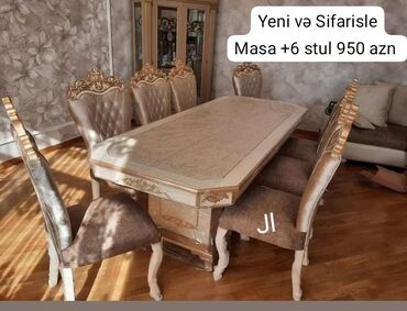 kuxna stolu satilir: Mətbəx üçün, Qonaq otağı üçün, Yeni, Dördbucaq masa, 6 stul