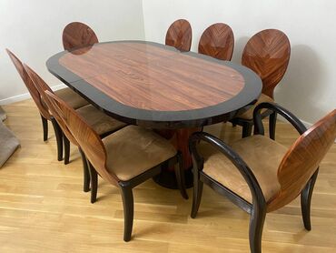 Masa və oturacaq dəstləri: Qonaq otağı üçün, İşlənmiş, Açılan, Oval masa, 8 stul, İtaliya
