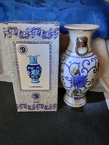 bastenski set: Vaza iz 80ih gidina,nova italijanski lagoon,rucno oslikana — 1