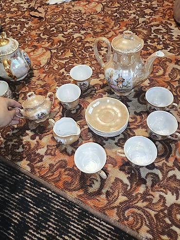 rəsm şəkilləri: Çay dəsti, rəng - Qızılı, Farfor — 1