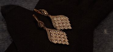 Sırğalar: Qızıl suyuna salınmış Zərif daş-qaşlı sırğalar. svarovskiy qaşlarla — 5