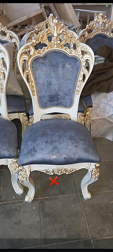 salon stulu: Klassik barokko üslubunda yemək otağı stulu. - Material: Ağ rəngli — 1