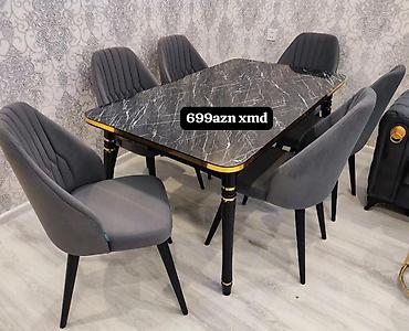 sallanan kursu: Yemək otağı üçün dəst – 1 masa + 6 stul - Masa: Dördkünc forma, tünd — 1