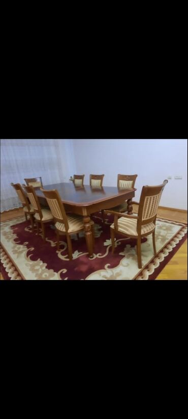 İşlənmiş, Dördbucaq masa, 8 stul, Açılan masa, Qonaq otağı üçün, Azərbaycan