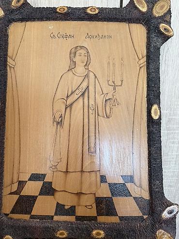 ormaric sa lavaboom: Drvena ikona – Sv. Stefan Arhiđakon, pirografija - Ručno rađena ikona — 2