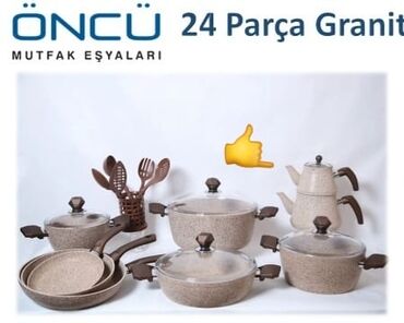 boyuk qazan: 24 parca Oncu Qazan desti 4mm agir mehsuldur 4rengi movcuddur Derin