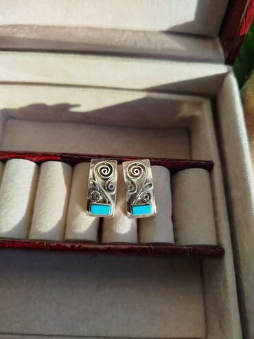Серебряные серьги: Серебряные серьги, Проба 925, Бирюза, Женские, Б/у