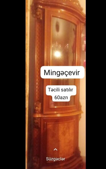 plastik qapu: Şüşəli qapısı olan bu taxta vitrin şkafı dekorativ əşyaları