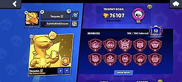 İncəsənət və kolleksiyalar: Kupa: 76.100 Maksimum Səviyyə (11 lvl): 65 Brawler Skinlər (376): 19 — 1