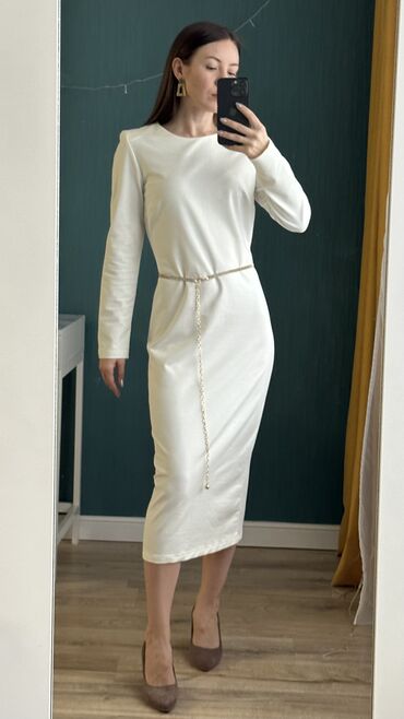 белое трикотажное платье с: Повседневное платье, Лето, Длинная модель, Хлопок, Прямое