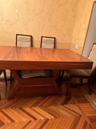 stol stul ucuz qiymete: Qonaq otağı üçün, İşlənmiş, Açılan, Dördbucaq masa, 8 stul