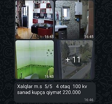 Mənzillər: Xalqlar m/s – 5/5 mərtəbə, 4 otaq, 100 kv.m mənzil. - Sənəd: kupça - — 1