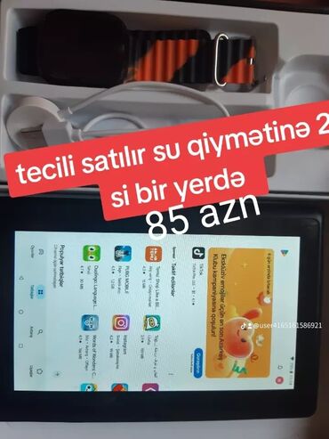 Принтеры: Paket satış: Planşet + Ağıllı saat (M9 Ultra Plus) - Planşet: -