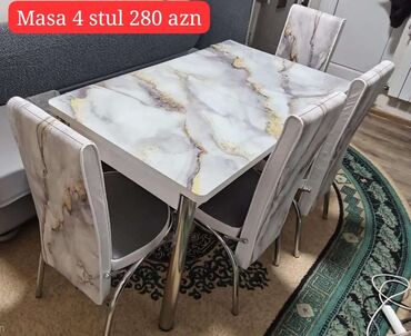 Masa və oturacaq dəstləri: Mətbəx üçün, Yeni, Açılan, Dördbucaq masa, 4 stul — 6