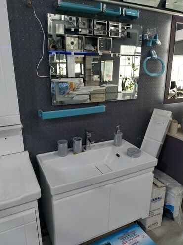 metbex aboylari 2019: Vanna otağı üçün dəst – lavabo, şkaf və güzgü - Ağ rəngli, yığcam