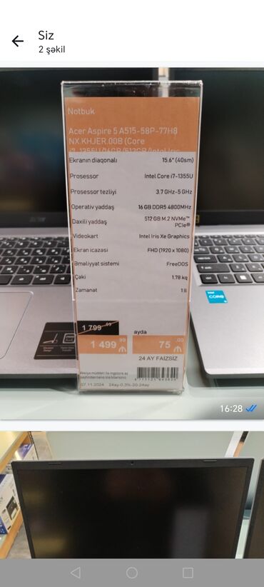 Kompüter, noutbuk və planşetlər: İşlənmiş Acer Aspire, 15.6 ", Intel Core i7, 512 GB, Pulsuz çatdırılma