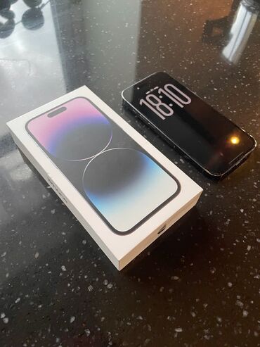пионер 9: IPhone 14 Pro, Б/у, 128 ГБ, Deep Purple, Защитное стекло, Чехол, Коробка, 90 %
