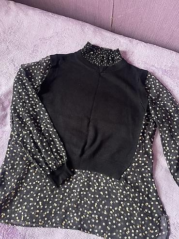 sweatshirt: Qadın bluzası – iki materialın kombinasiyası - Rəng: qara, xırda açıq — 1