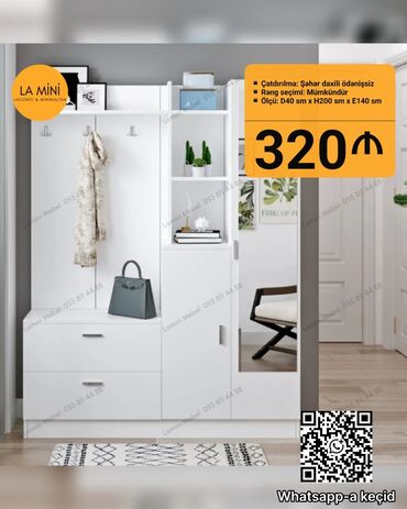 Çarpayılar: Açılan, 1 qapı Düz dolab, Dəhliz dolabı